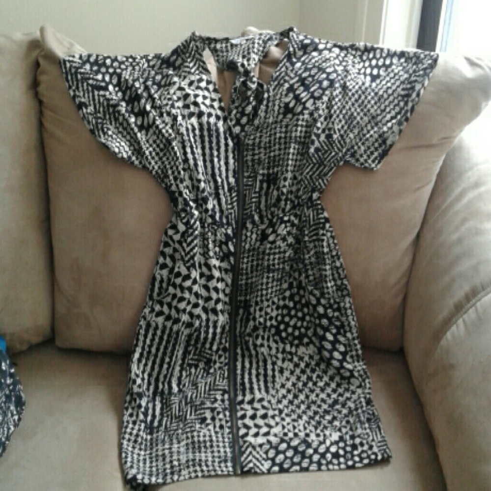Unique multi-pattern black & beige dress
